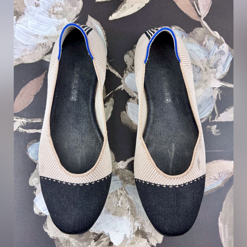 Rothy’s Cap Round Toe Ballet Flats in Black Camel Size 9. - Picture 2 of 7
